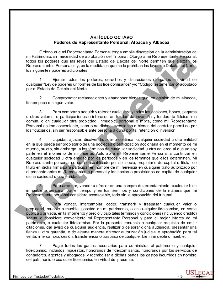 Preview Formulario Legal de Última Voluntad y Testamento para Persona Soltera con Hijos Adultos
