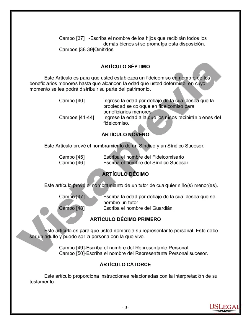 Preview Última voluntad y testamento legal para persona casada con hijos menores de edad de un matrimonio anterior