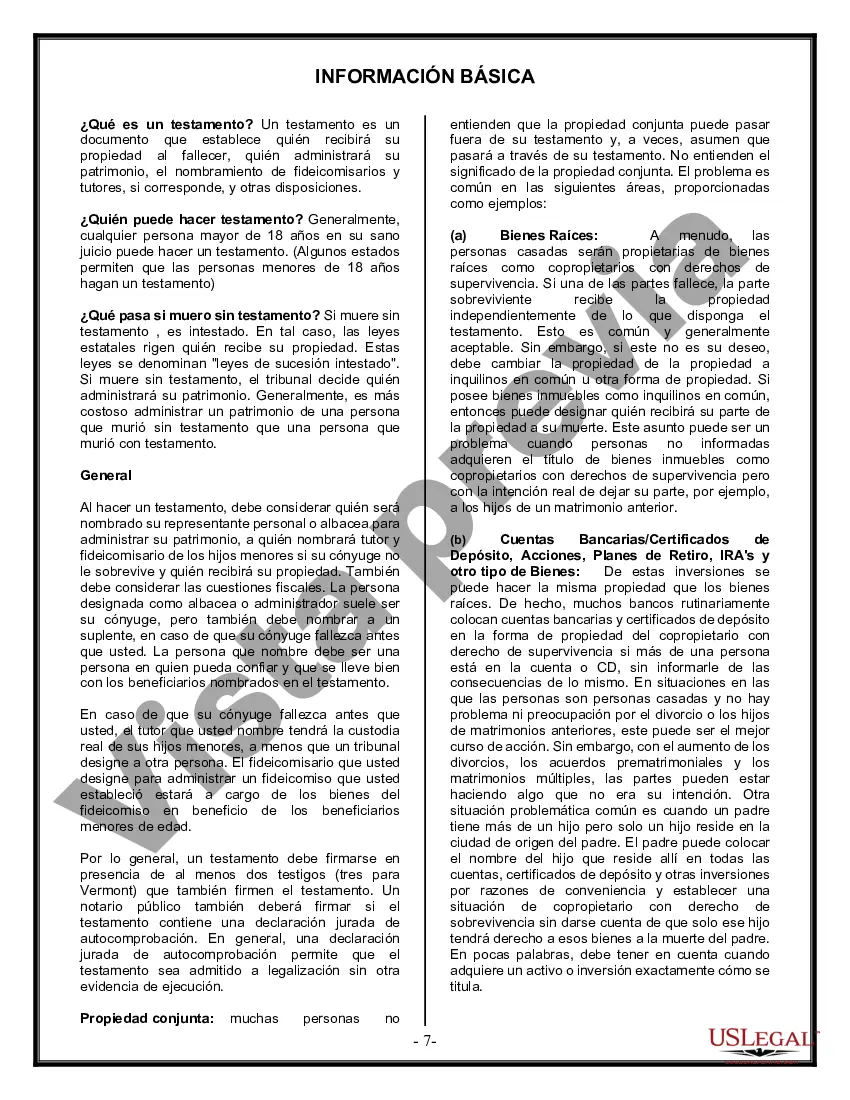 Preview Última voluntad y testamento legal para persona casada con hijos menores de edad de un matrimonio anterior