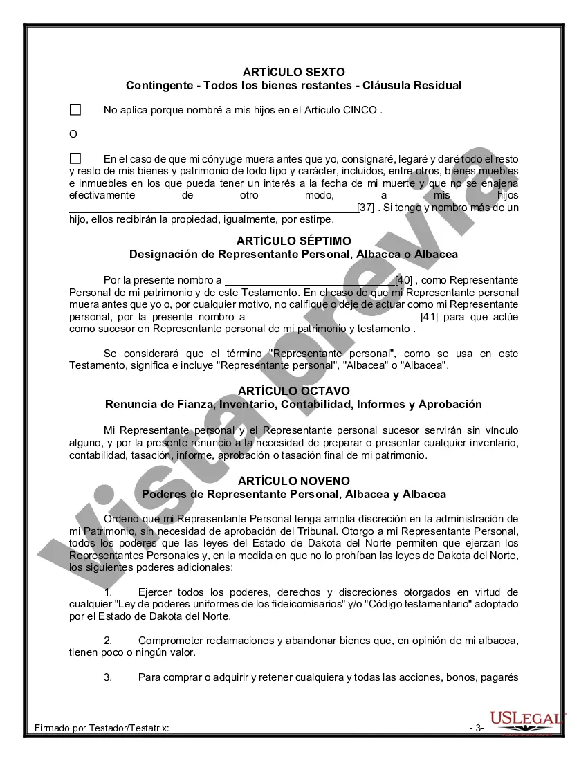 Preview Formulario de última voluntad y testamento legal para una persona casada con hijos adultos de un matrimonio anterior