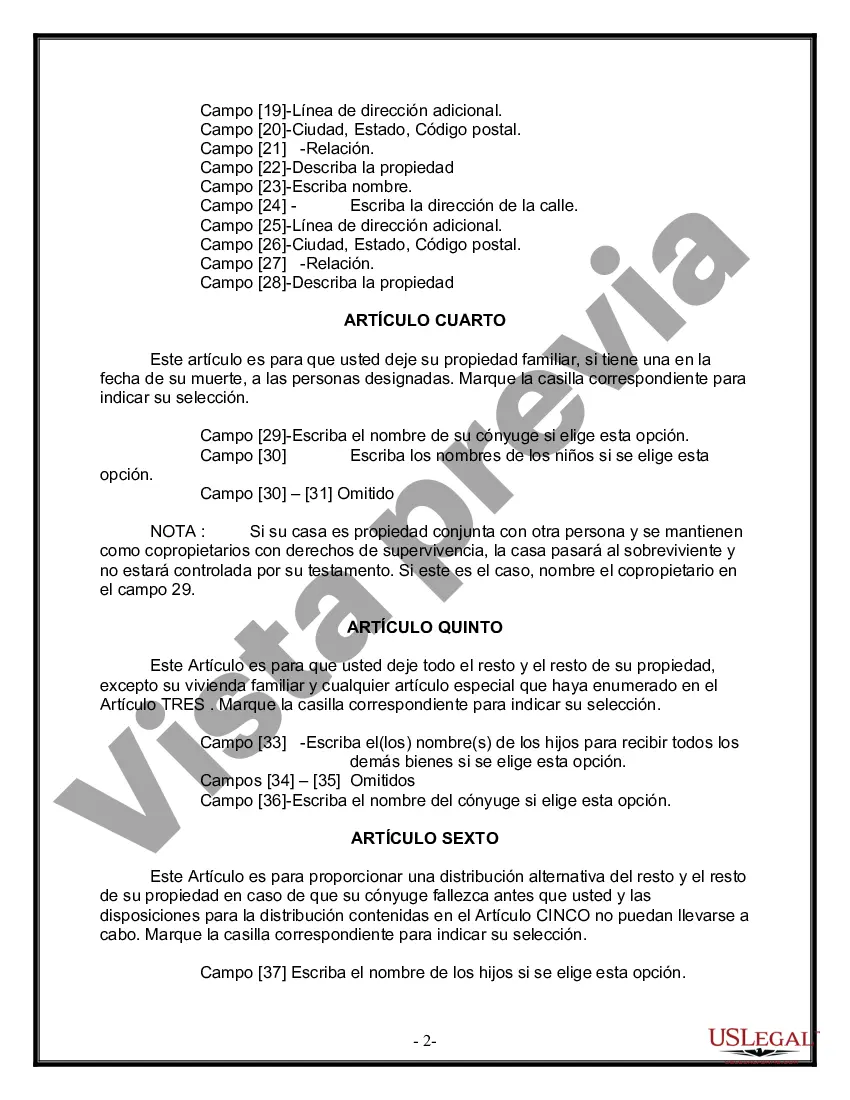 Preview Formulario de última voluntad y testamento legal para una persona casada con hijos adultos de un matrimonio anterior