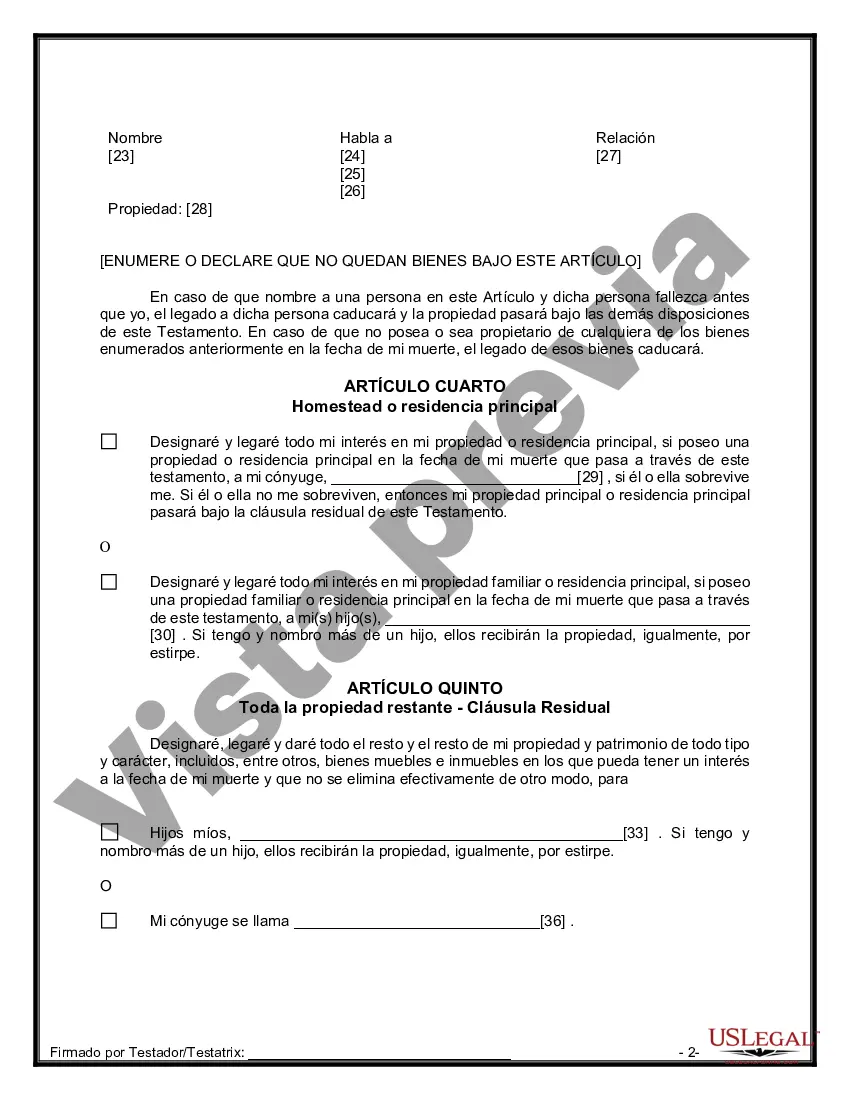 Preview Formulario de última voluntad y testamento legal para una persona casada con hijos adultos de un matrimonio anterior