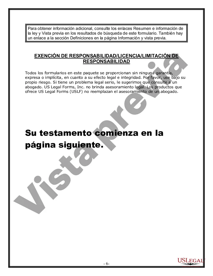 Preview Formulario de última voluntad y testamento legal para personas divorciadas que no se han vuelto a casar y no tienen hijos