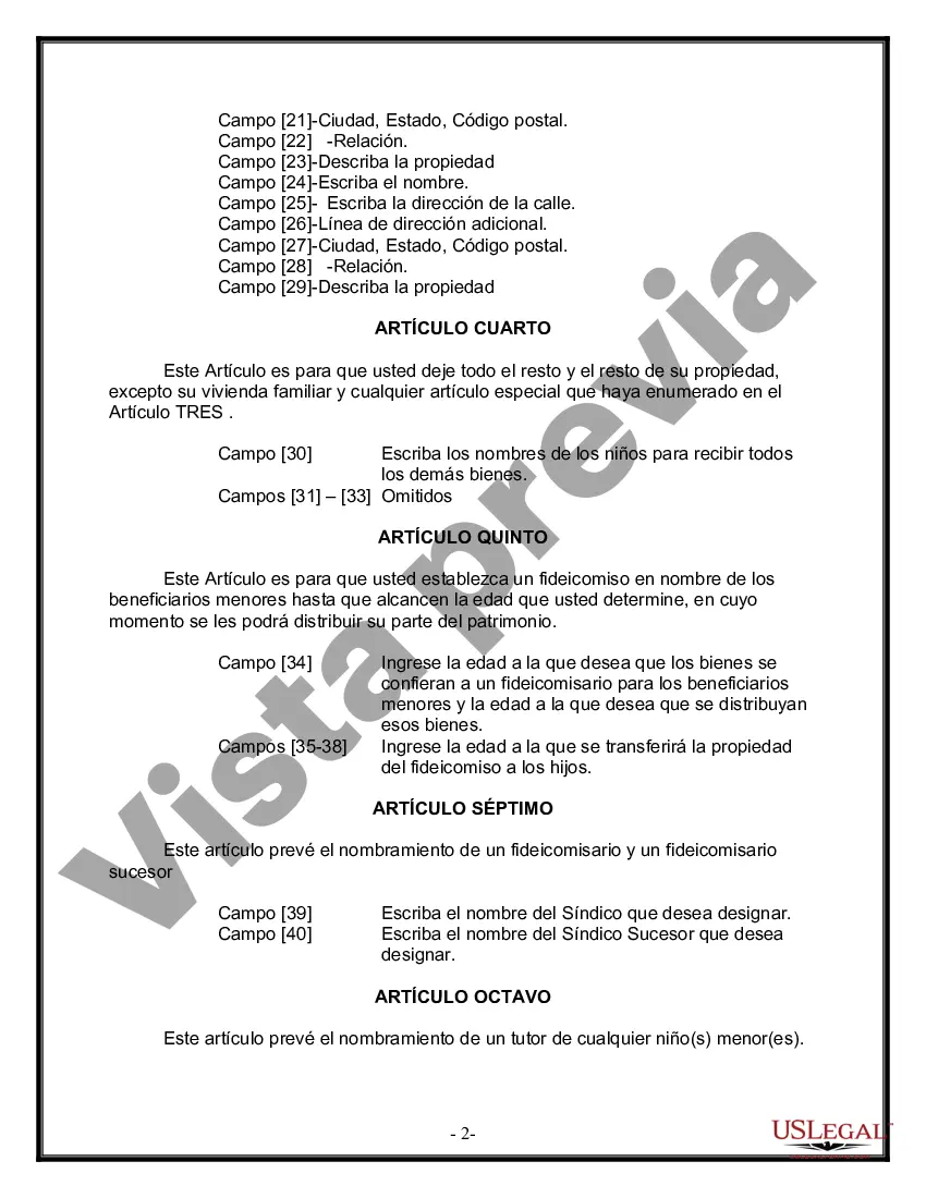 Preview Formulario de última voluntad y testamento legal para personas divorciadas que no se han vuelto a casar con hijos adultos y menores
