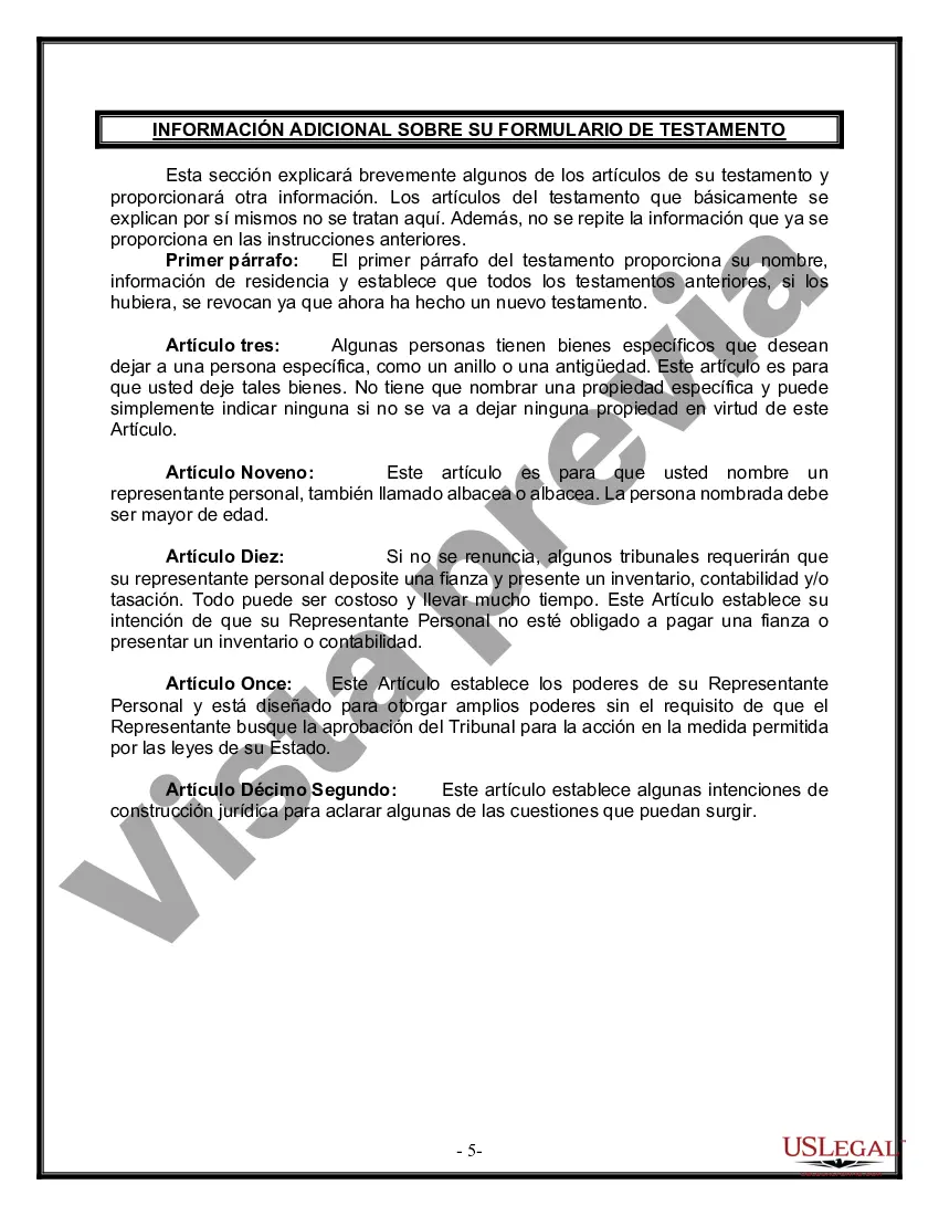 Preview Formulario de última voluntad y testamento legal para personas divorciadas que no se han vuelto a casar con hijos adultos y menores
