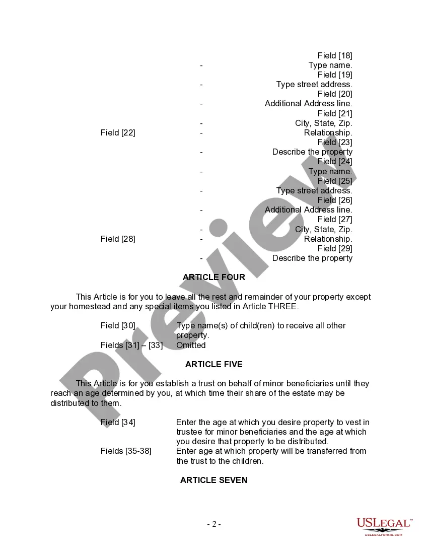 Preview Last Will and Testament for Divorced Person Not Remarried with Adult and Minor Children