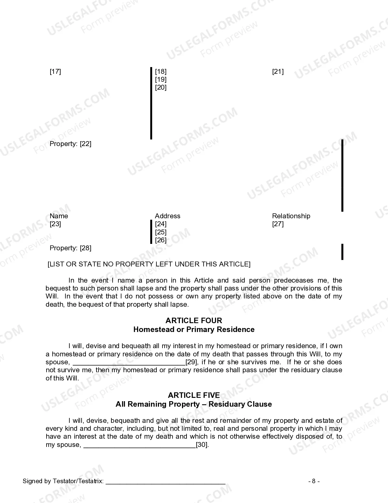 Preview Mutual Wills Package for Married Couple with Adult Children