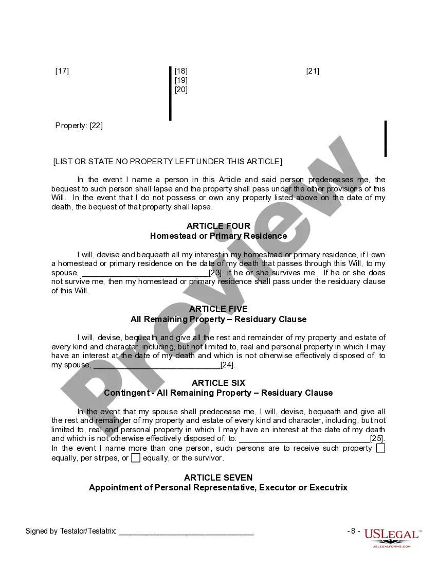 Preview Mutual Wills Package for Married Couple with No Children