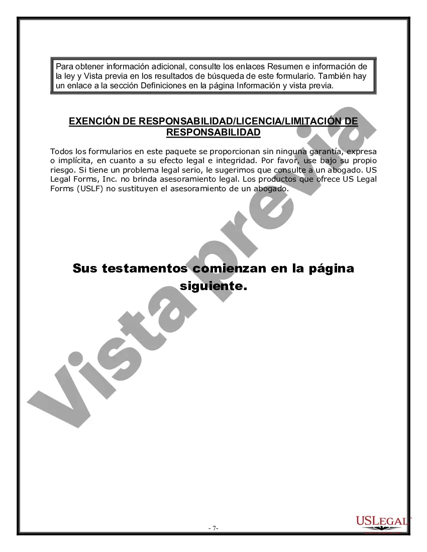 Preview Paquete de Voluntades Mutuas con Últimas Voluntades y Testamentos para Pareja Casada con Hijos Menores