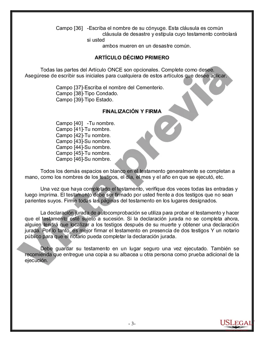 Preview Formulario de última voluntad y testamento legal para persona casada con hijos adultos