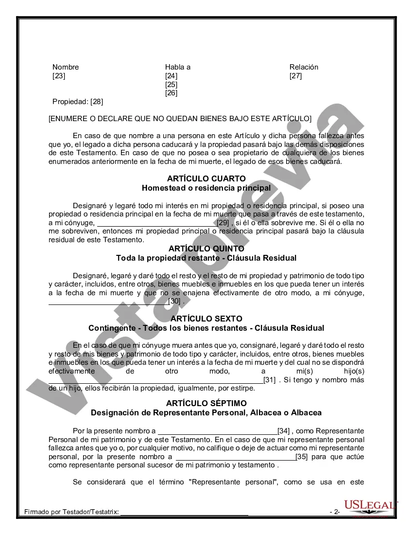 Preview Formulario de última voluntad y testamento legal para persona casada con hijos adultos
