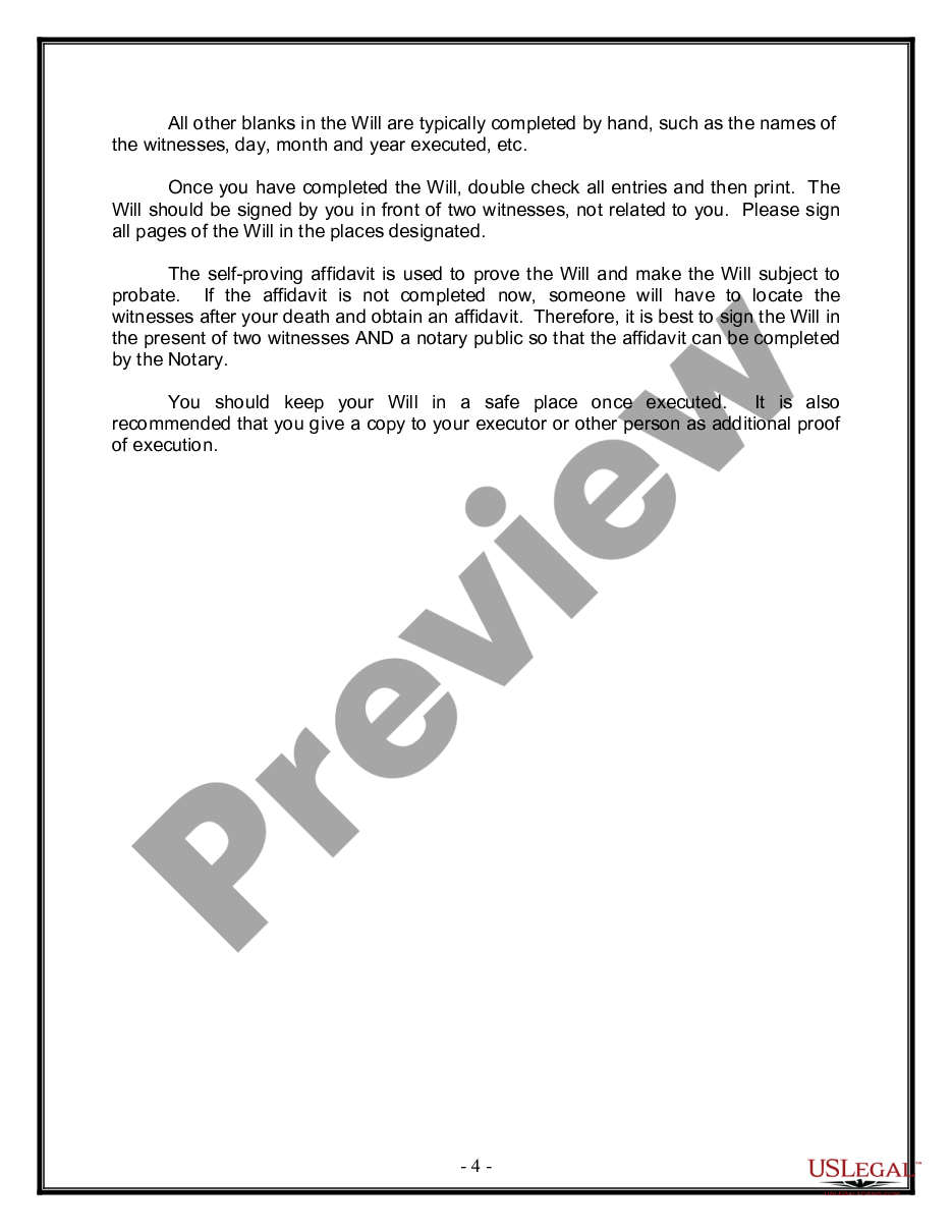 page 3 Legal Last Will and Testament Form for Married person with Minor Children preview