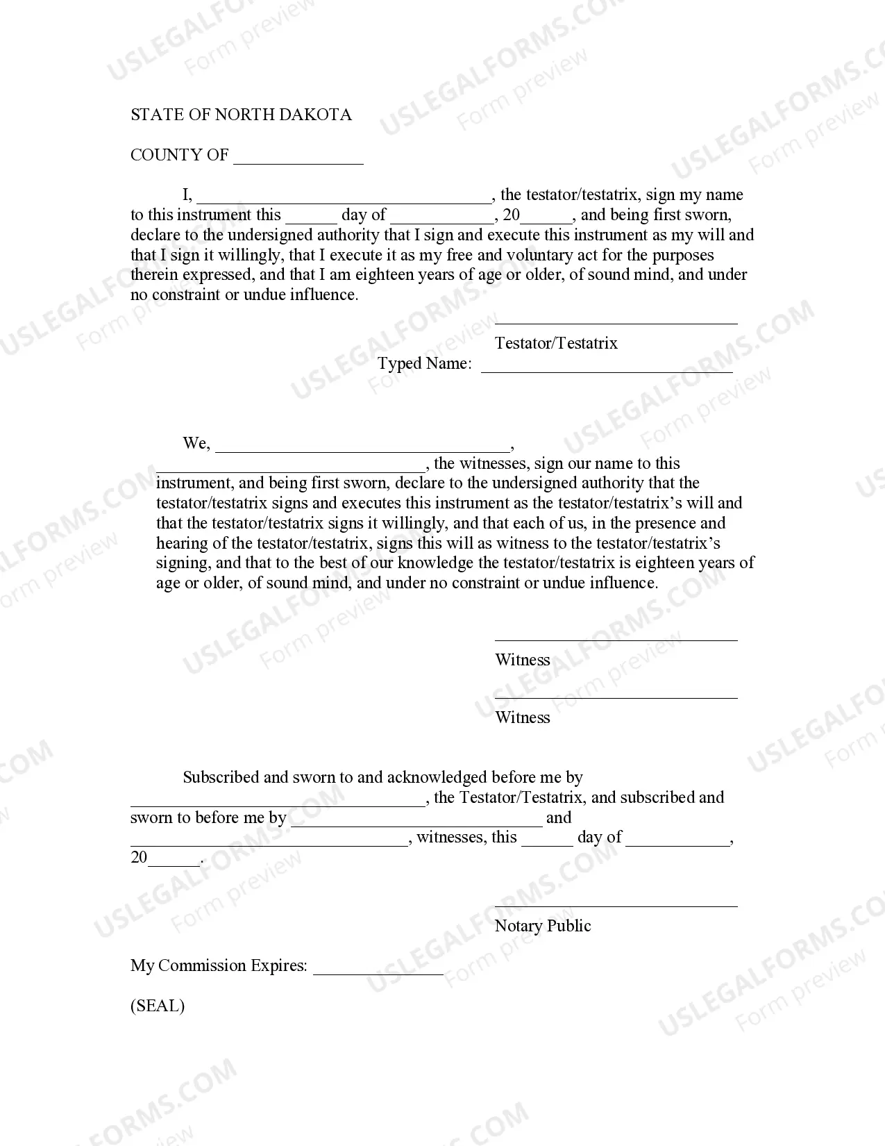 Preview North Dakota Codicil to Will Form for Amending Your Will - Will Changes or Amendments