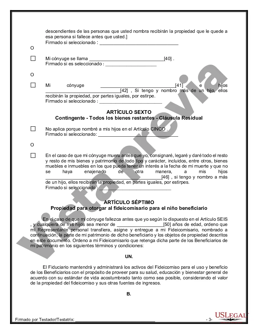 Preview Formulario Legal de Última Voluntad y Testamento para Persona Casada con Hijos Adultos y Menores de Matrimonio Anterior