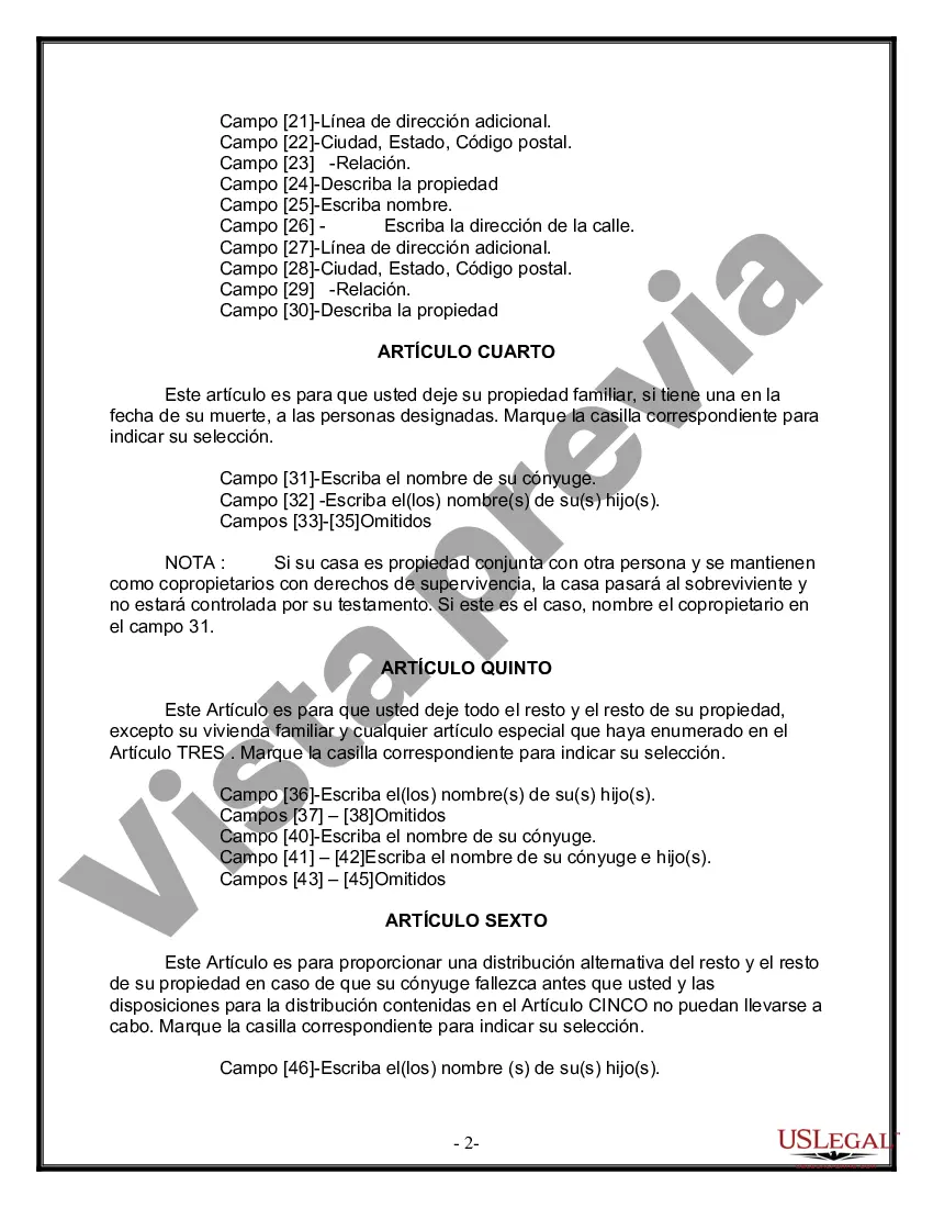 Preview Formulario Legal de Última Voluntad y Testamento para Persona Casada con Hijos Adultos y Menores de Matrimonio Anterior