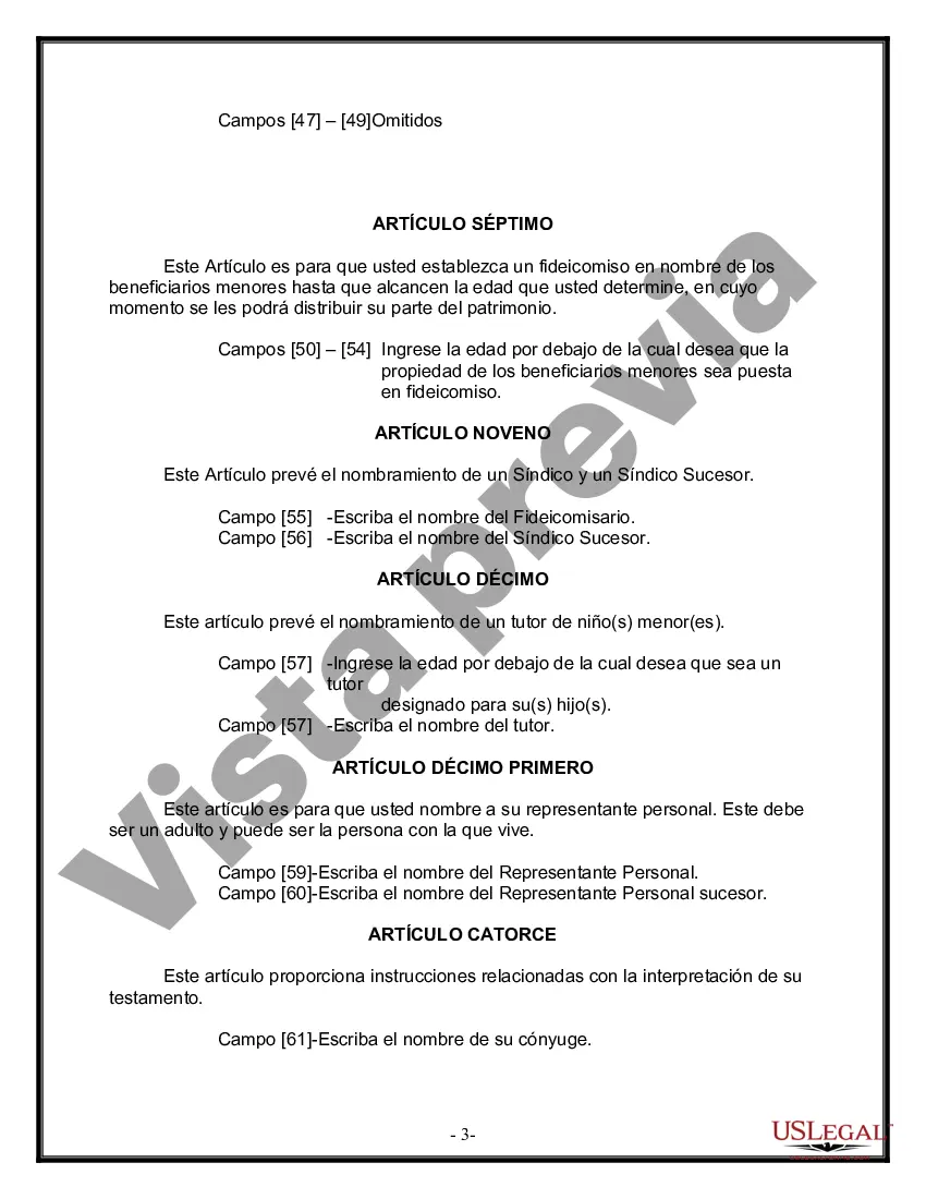 Preview Formulario Legal de Última Voluntad y Testamento para Persona Casada con Hijos Adultos y Menores de Matrimonio Anterior