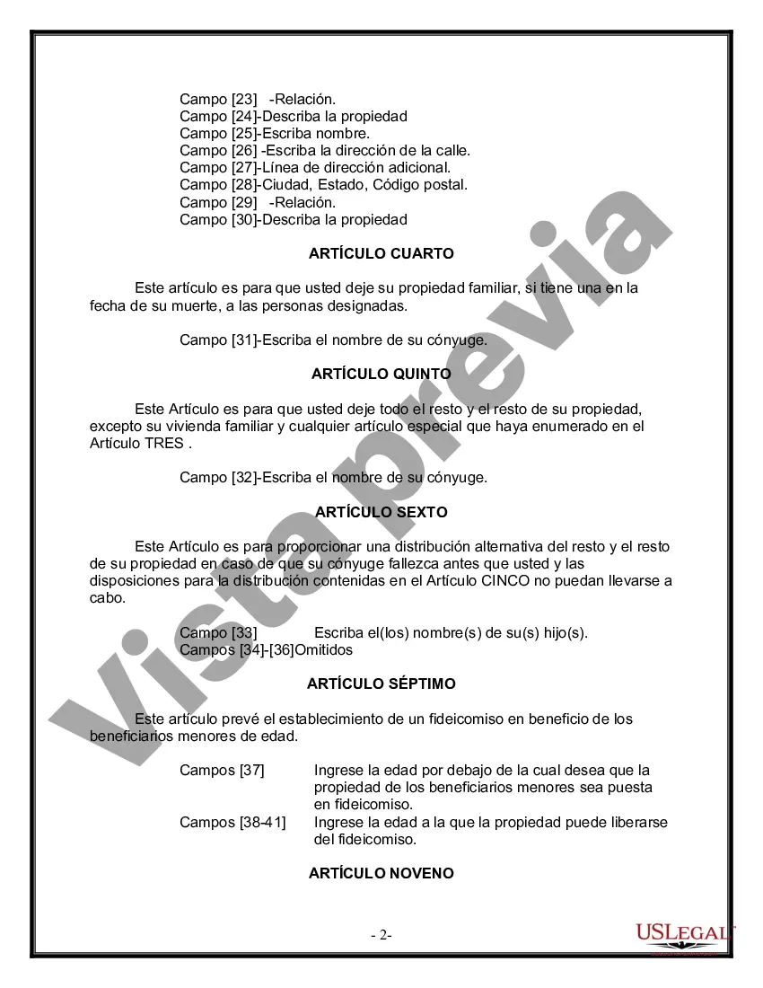 Preview Formulario Legal de Última Voluntad y Testamento para Persona Casada con Hijos Adultos y Menores