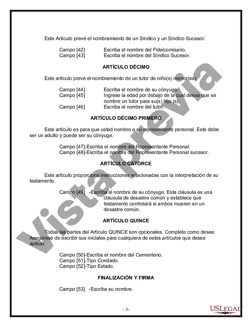 Preview Formulario Legal de Última Voluntad y Testamento para Persona Casada con Hijos Adultos y Menores