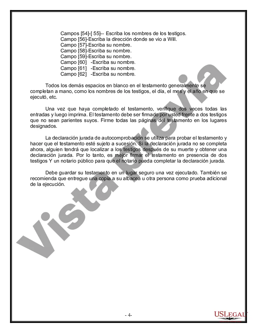 Preview Formulario Legal de Última Voluntad y Testamento para Persona Casada con Hijos Adultos y Menores