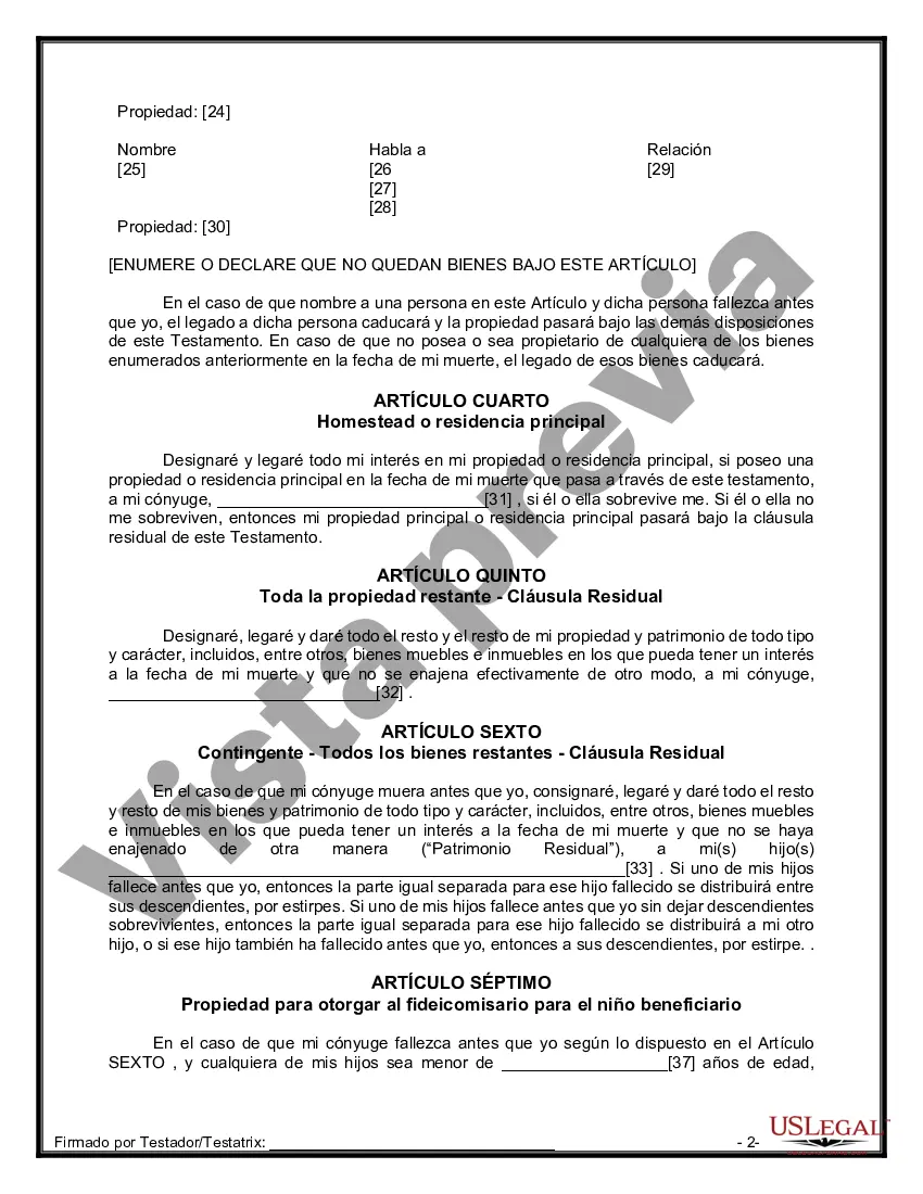 Preview Formulario Legal de Última Voluntad y Testamento para Persona Casada con Hijos Adultos y Menores