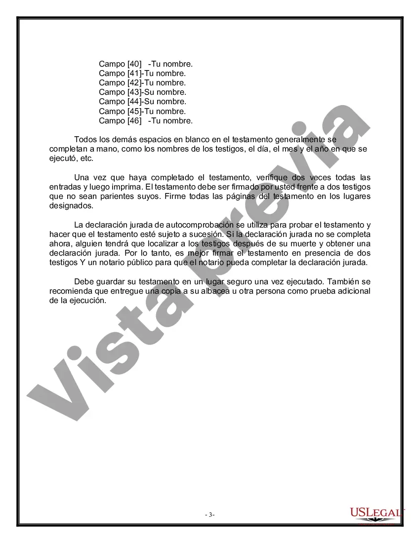 Preview Formulario de testamento y última voluntad legal para viuda o viudo con hijos adultos