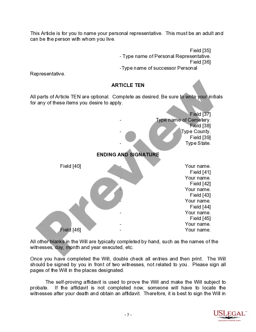 Preview Last Will and Testament for a Widow or Widower with Adult Children