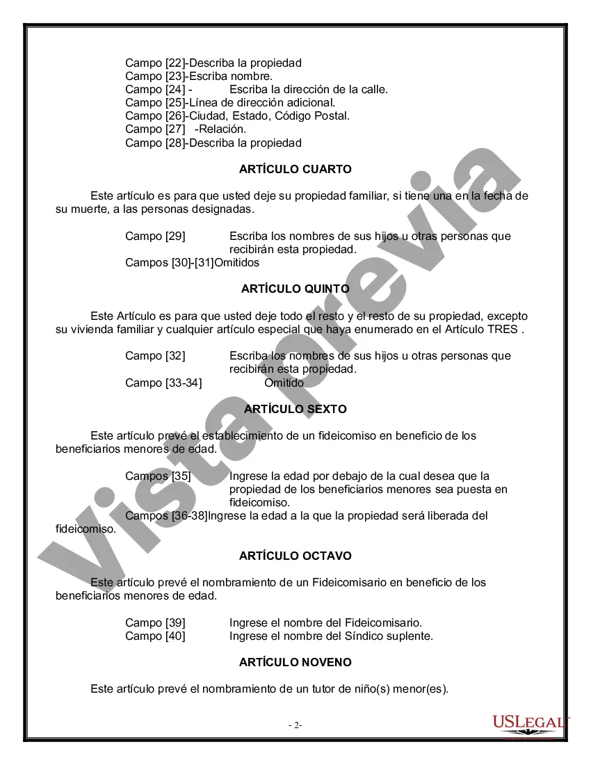 Preview Formulario Legal de Última Voluntad y Testamento para Viuda o Viudo con Hijos Menores