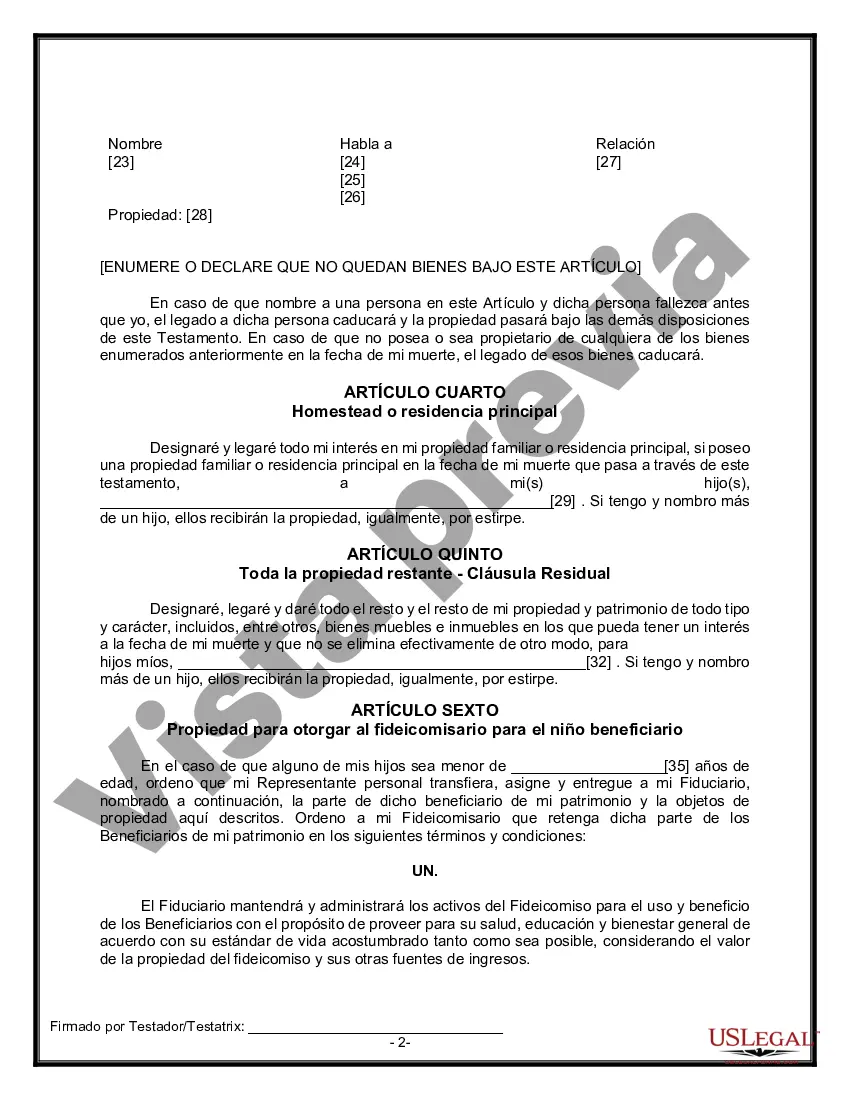 Preview Formulario Legal de Última Voluntad y Testamento para Viuda o Viudo con Hijos Menores