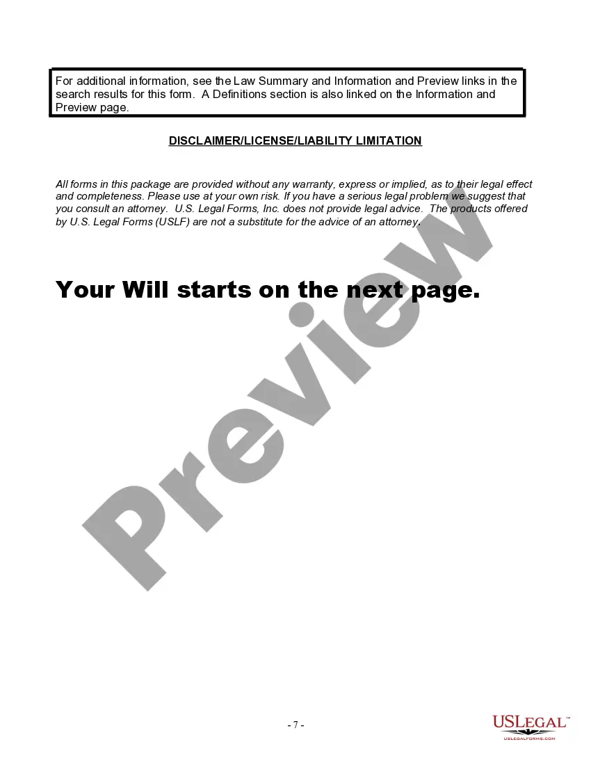 Preview Last Will and Testament for Widow or Widower with Minor Children