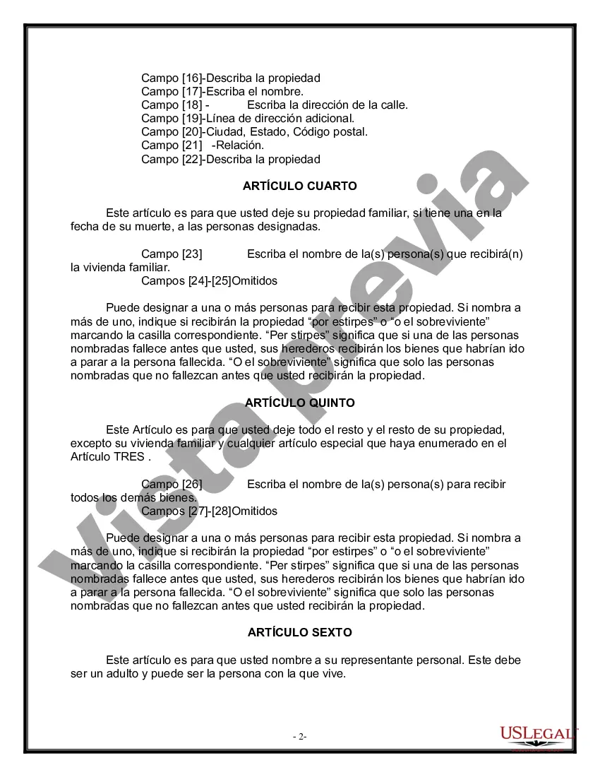 Preview Formulario de última voluntad legal para una viuda o viudo sin hijos
