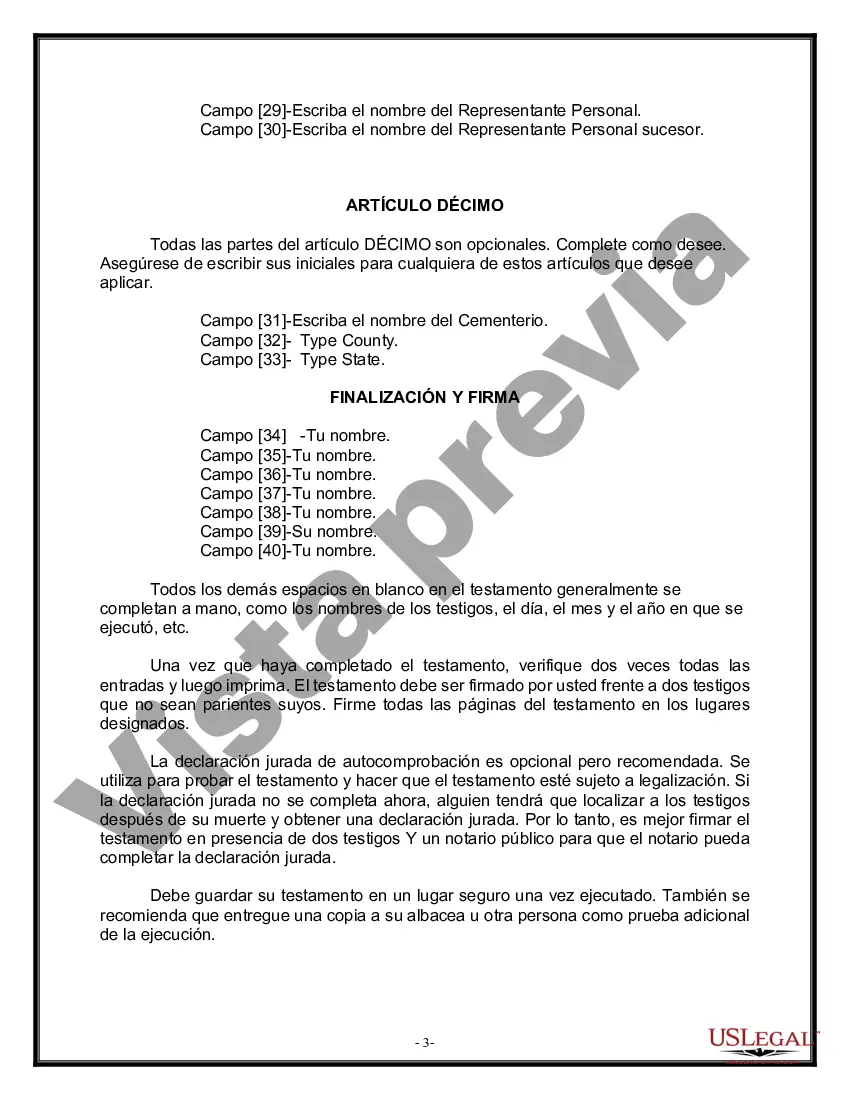 Preview Formulario de última voluntad legal para una viuda o viudo sin hijos