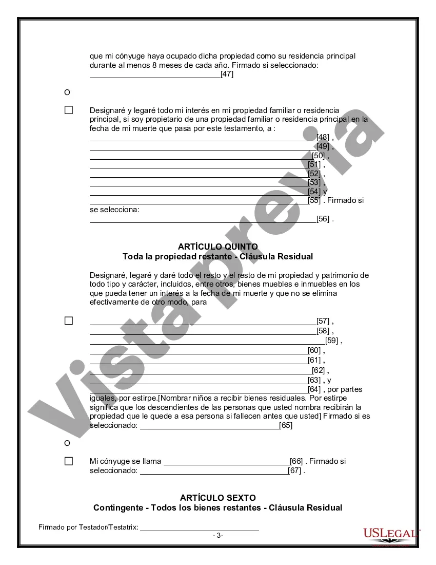 Preview Formulario Legal de Última Voluntad y Testamento para Persona Divorciada y Recasada con Hijos Míos, Tuyos y Nuestros