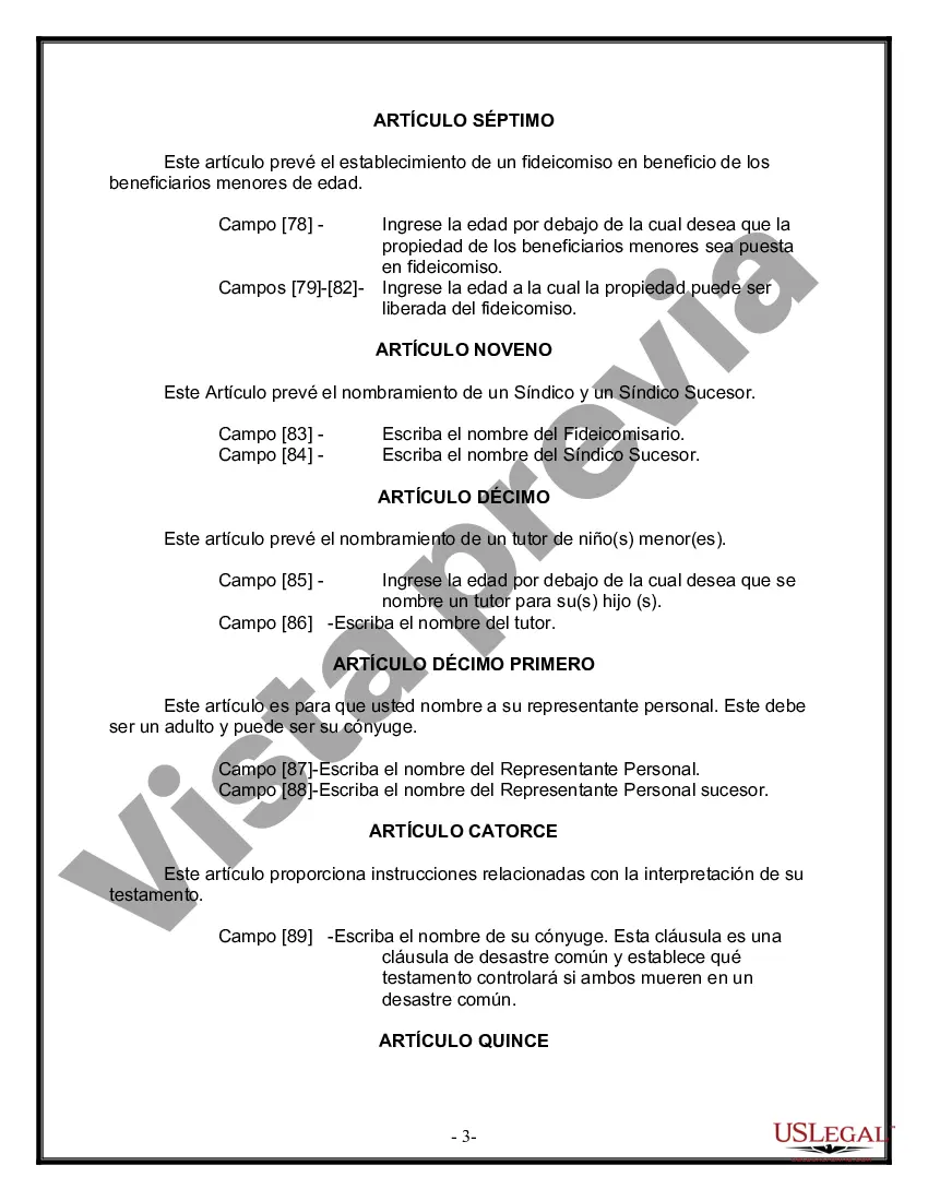 Preview Formulario Legal de Última Voluntad y Testamento para Persona Divorciada y Recasada con Hijos Míos, Tuyos y Nuestros