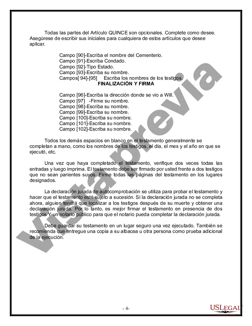 Preview Formulario Legal de Última Voluntad y Testamento para Persona Divorciada y Recasada con Hijos Míos, Tuyos y Nuestros