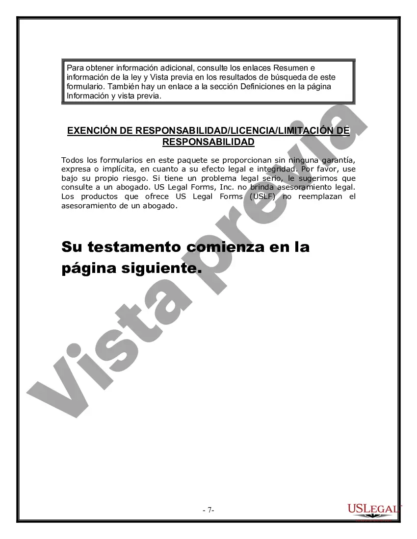 Preview Formulario Legal de Última Voluntad y Testamento para Persona Divorciada y Recasada con Hijos Míos, Tuyos y Nuestros