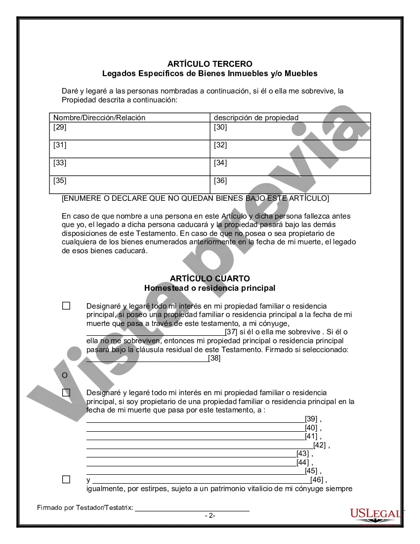 Preview Formulario Legal de Última Voluntad y Testamento para Persona Divorciada y Recasada con Hijos Míos, Tuyos y Nuestros