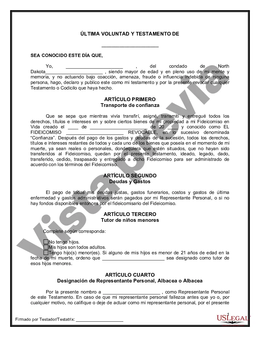 Preview Último testamento legal y formulario de testamento con todos los bienes en fideicomiso llamado testamento invertido