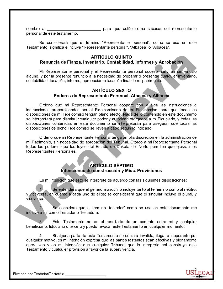 Preview Último testamento legal y formulario de testamento con todos los bienes en fideicomiso llamado testamento invertido