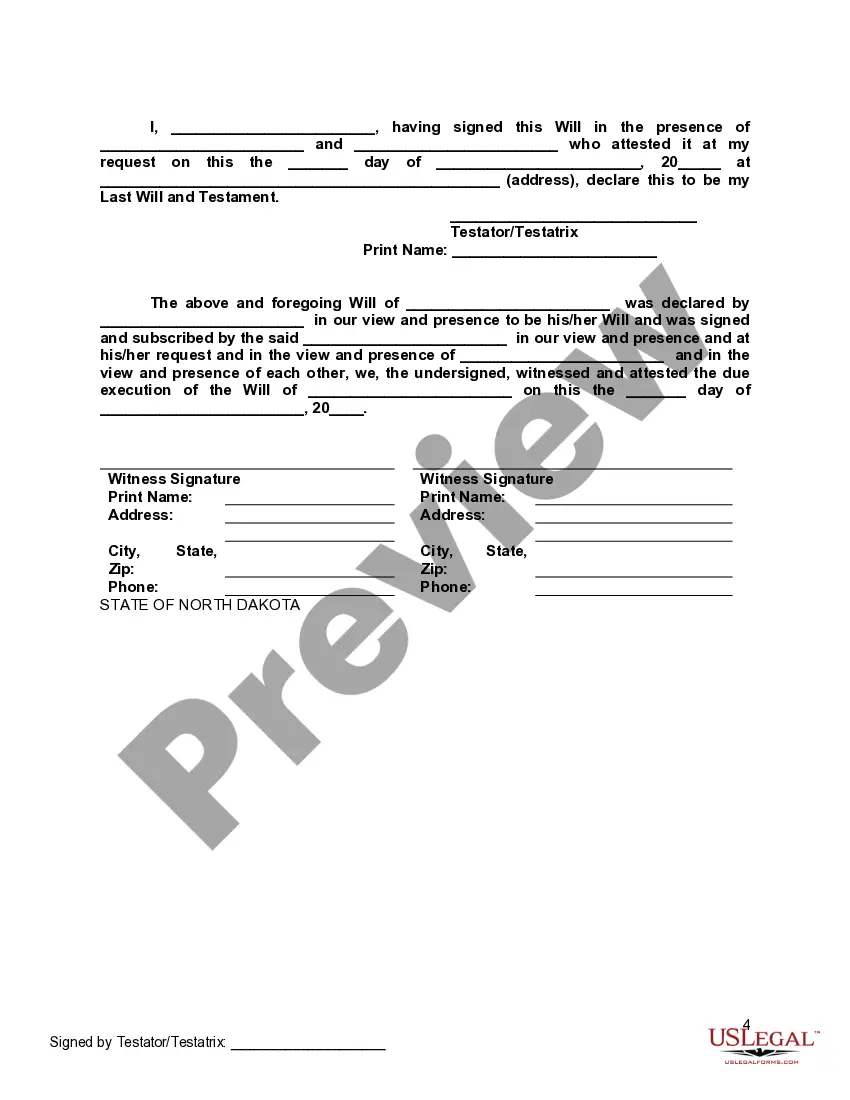 Preview Last Will and Testament with All Property to Trust called a Pour Over Will