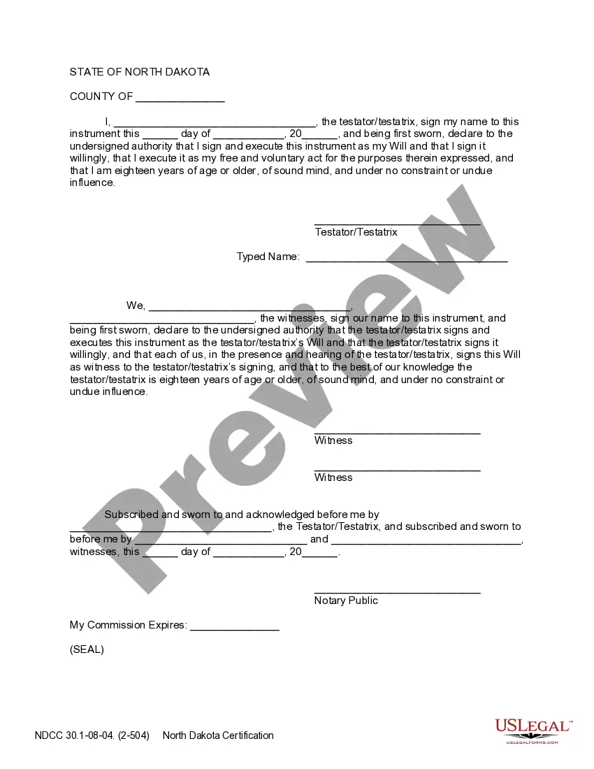 Preview Last Will and Testament with All Property to Trust called a Pour Over Will