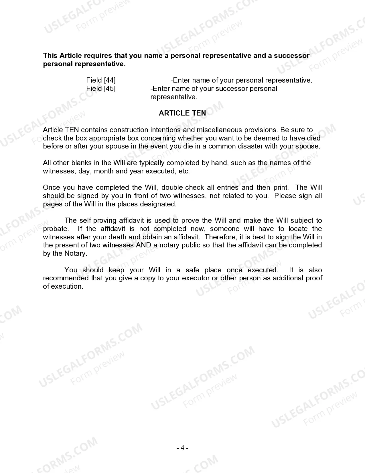 Preview Last Will and Testament for other Persons