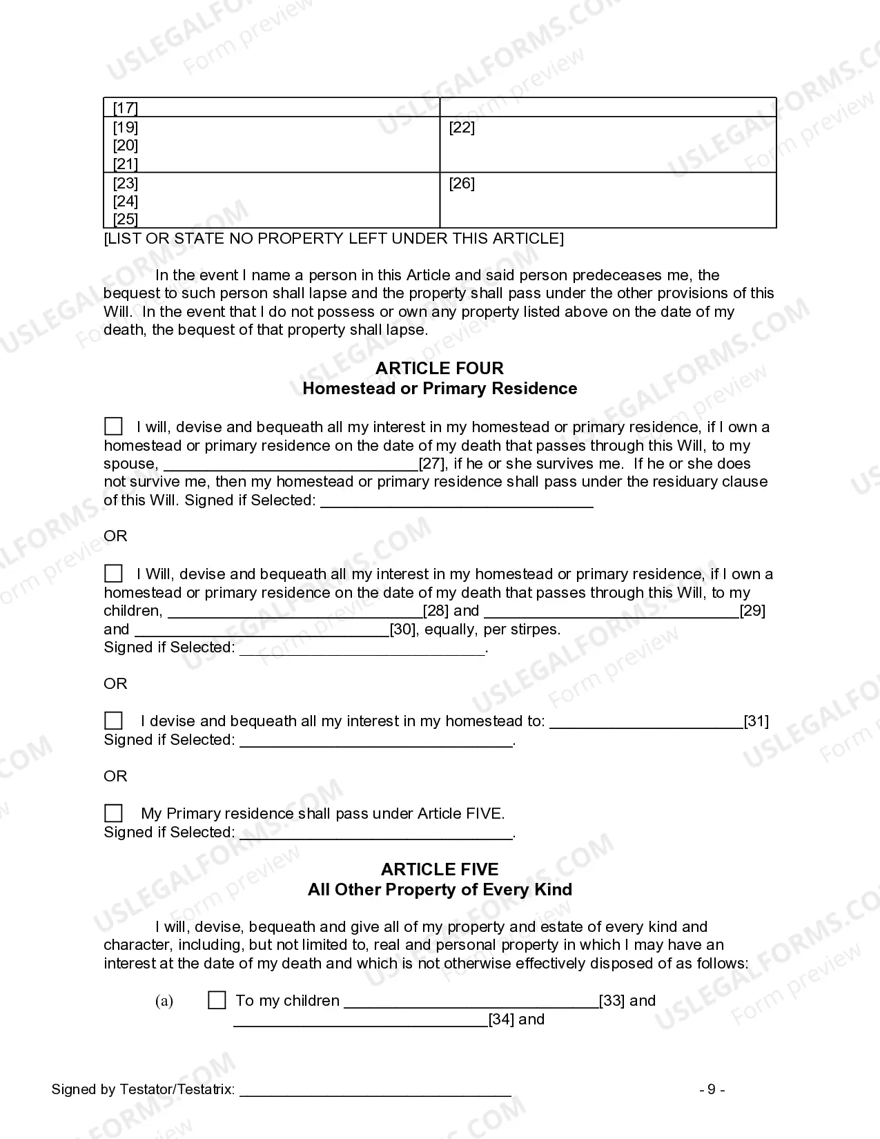 Preview Last Will and Testament for other Persons