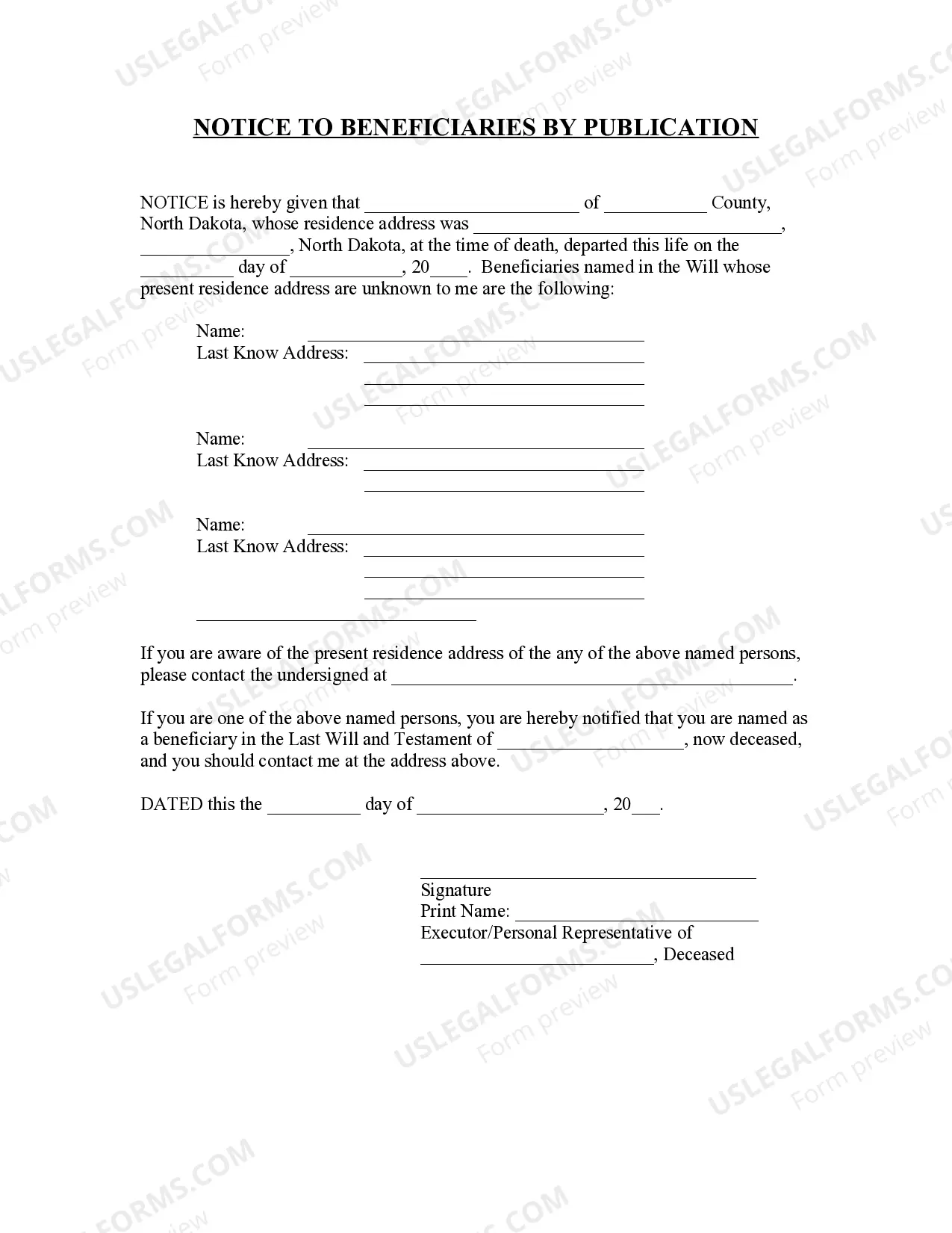 Preview Notice to Beneficiaries of being Named in Will