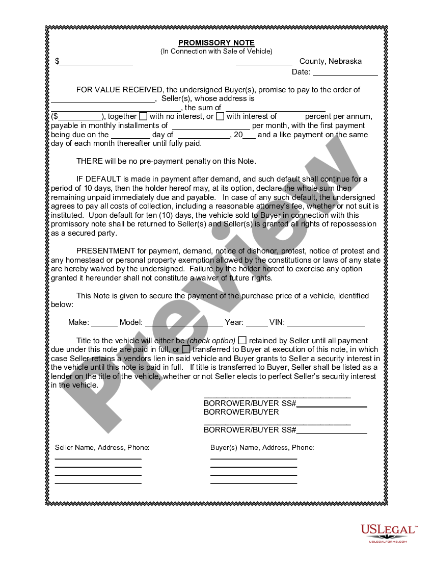 Nebraska Vehicle Bill Of Sale Form Us Legal Forms 4179