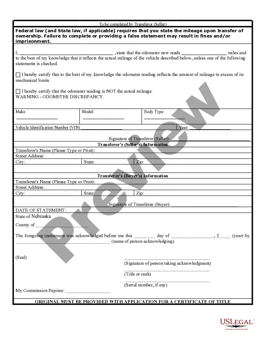 Preview Bill of Sale of Automobile and Odometer Statement