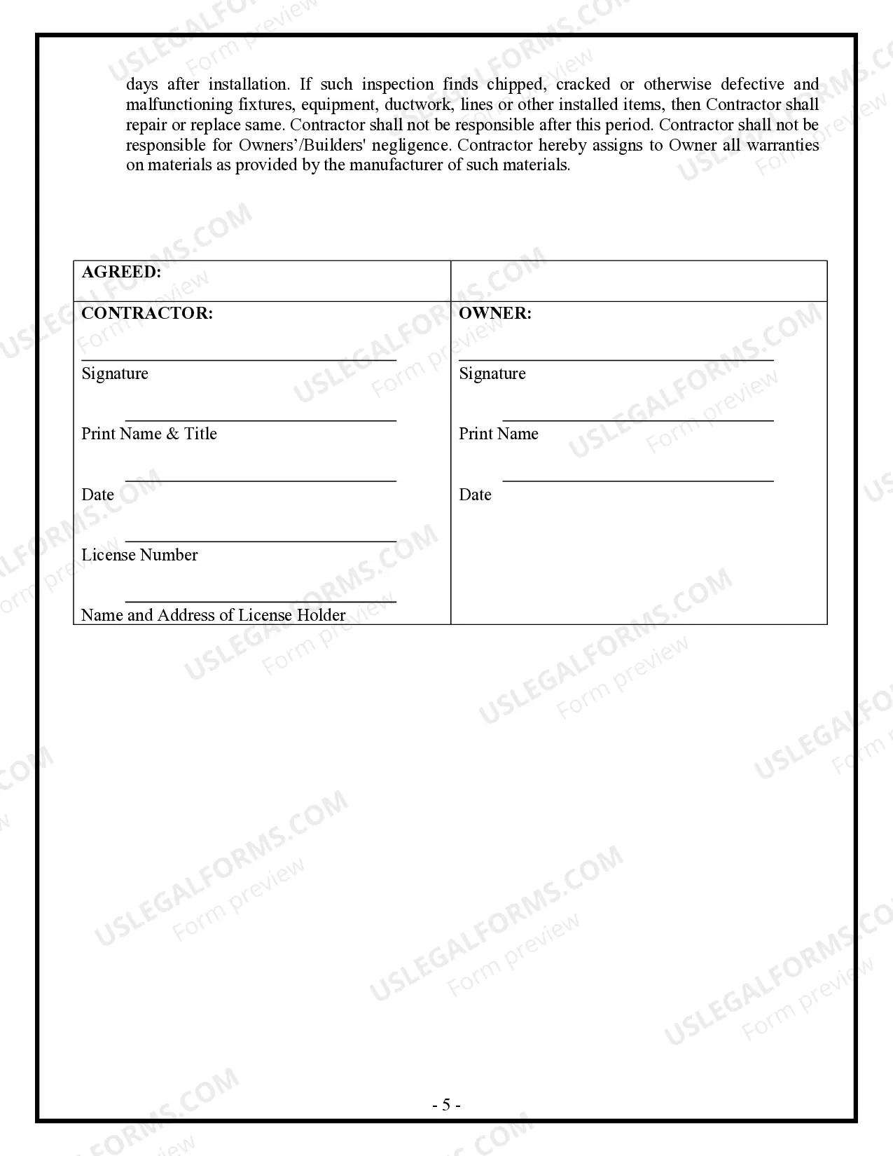 Preview HVAC Contract for Contractor