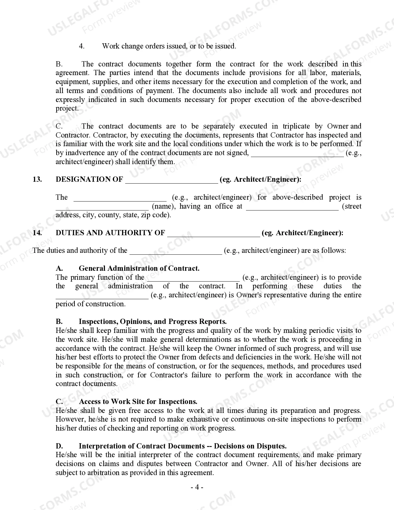 Preview Commercial Contract for Contractor