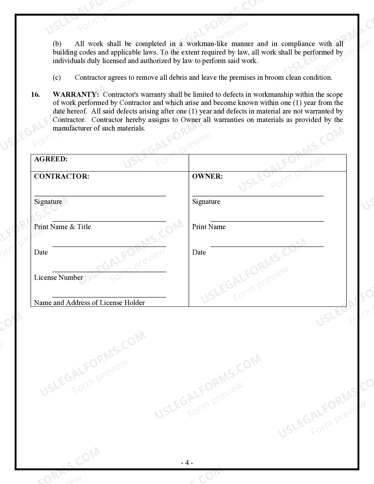 Preview Flooring Contract for Contractor