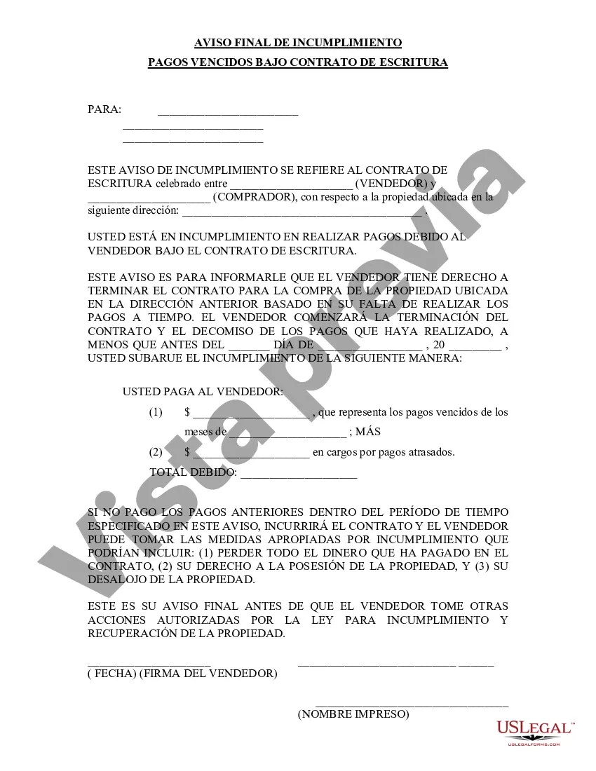 Preview Aviso final de incumplimiento de pagos vencidos en relación con el contrato de escritura