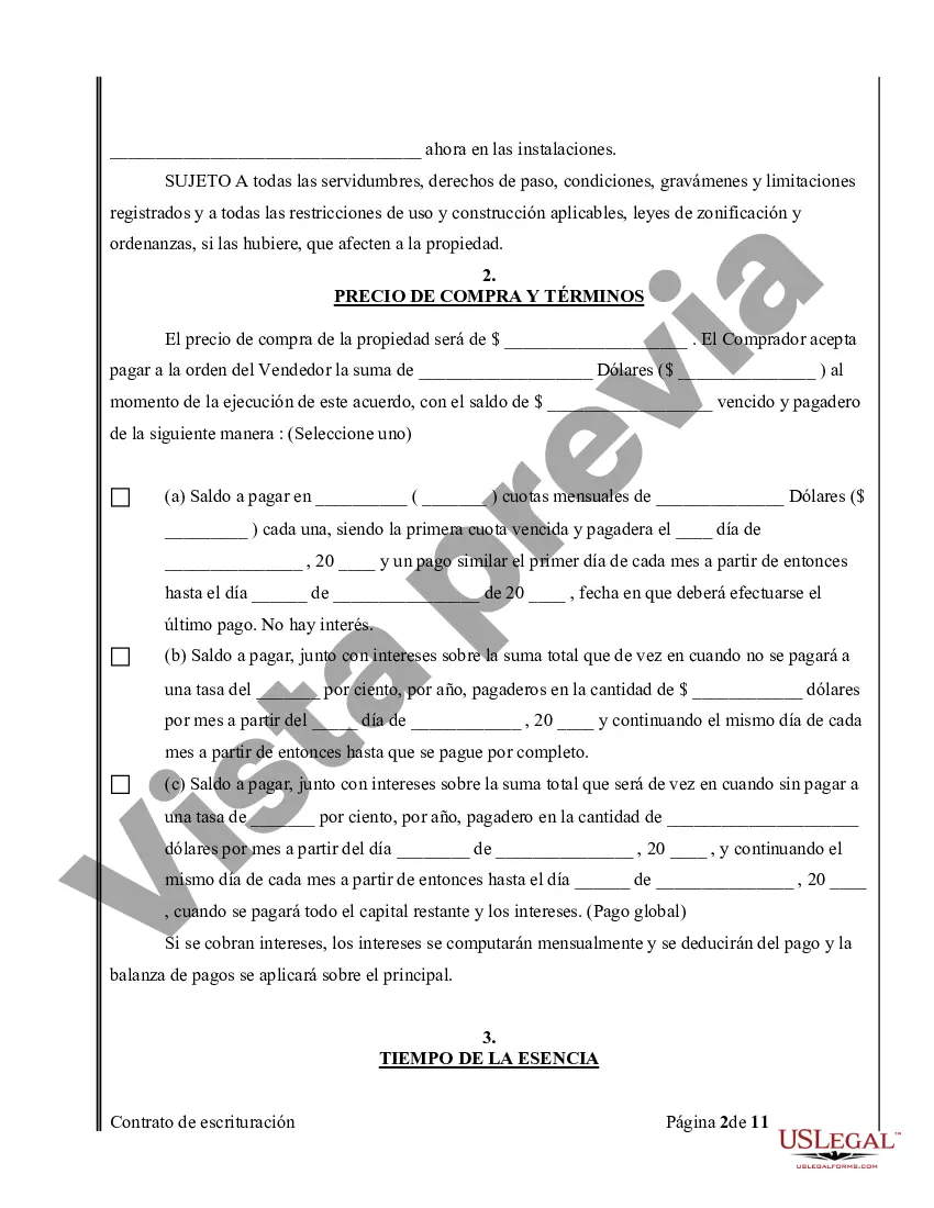 Preview Acuerdo o Contrato de Escritura de Venta y Compra de Bienes Raíces a/k/a Terreno o Contrato de Ejecución